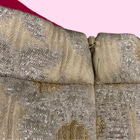 Trina Turk Osmond Jacquard Flower Gold Silver Lined High Waisted Ankle Pants - Picture 4 of 7